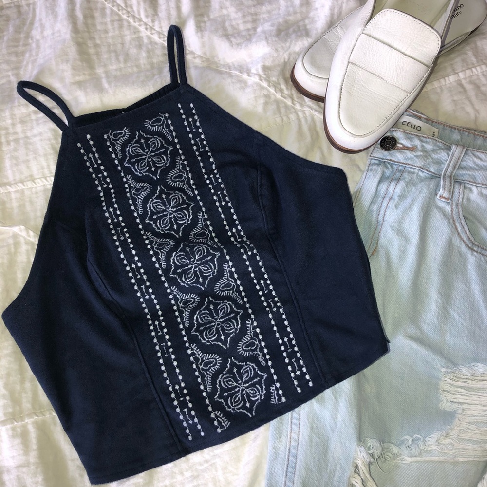 ABERCROMBIE & FITCH Embroidered Suede Top